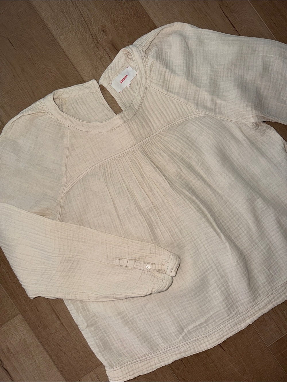XiRENA Cream Gauze Pintuck Peasant long sleeves Blouse-XS